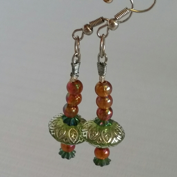 Handmade Green and Orange Earrings - Unique and Stylish - Picture 3 of 6